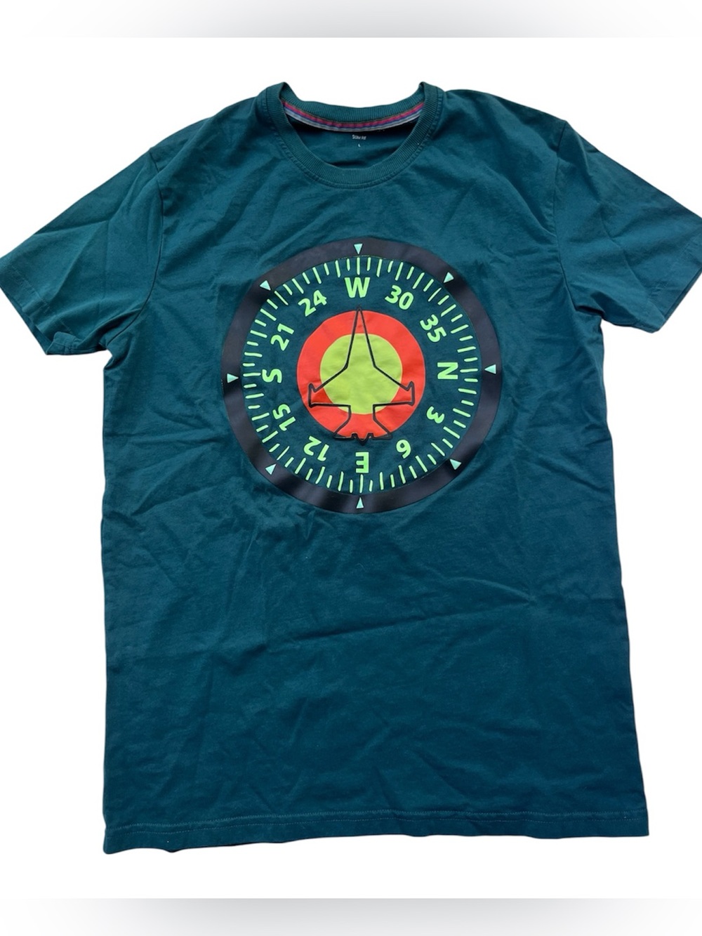 Taaga Man Slim Fit Compass and Plane T Shirt Short Sleeve Super Soft